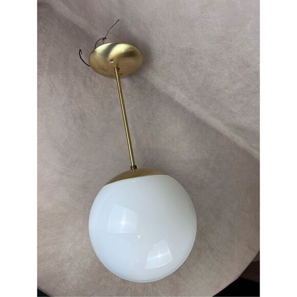 Vintage MCM 1970s Glass Globe Pendant Light Brass - Picture 1 of 13